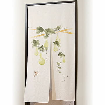 ライフエイド 麻混手描き六瓢福雀のれん 170cm丈 811520