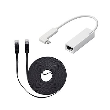 エレコム 有線LANアダプタ Giga対応 USB3.1 Type-C L字コネクタ付 ホワイト LANケーブル フラット CAT6 10m 黒 EDC-GUC3L-W+AS-CAPC005