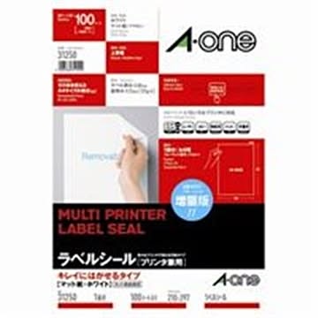 エーワン キレイにはがせるラベルシール/宛名シール A4/全面 100枚 ノーカット 再剥離 マルチタイプ 31250