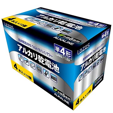 【48個セット】Lazos 単4アルカリ乾電池（4本入） LA-T4X4-48P