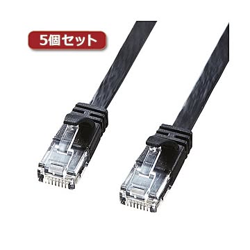 5個セット サンワサプライ カテゴリ6高屈曲フラットLANケーブル KB-FL6FA-05BKX5