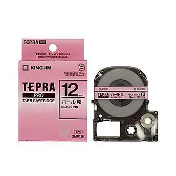 (まとめ) キングジム テプラ PRO テープカートリッジ カラーラベル（パール） 12mm 赤／黒文字 SMP12R 1個 【×10セット】