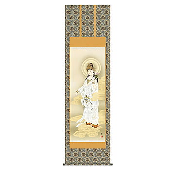 掛け軸 白衣観音 浮田秋水 54.5x190cm 三幸