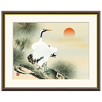 額絵 松上双鶴 長江桂舟 42x34cm 三幸