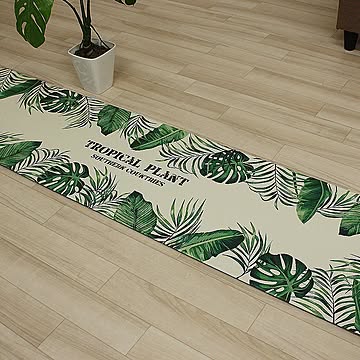 九装 キッチンマット 約45×180cm 撥水 汚れに強い 拭くだけ 台所用 塩化ビニル 花柄 フルーツ 植物柄 モンステラ