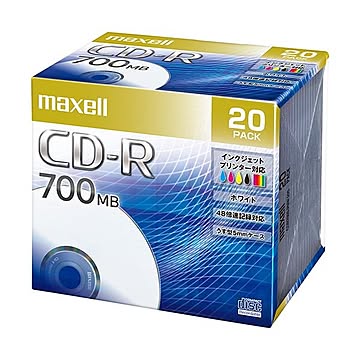 （まとめ）マクセル データ用CD-R 700MB48倍速 ホワイトプリンタブル 5mmスリムケース CDR700S.PNW.20S 1パック(20枚) 【×3セット】