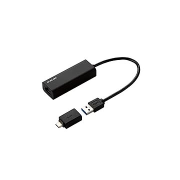 エレコム 有線LANアダプタ/2.5G対応/Type-C変換アダプタ付/ブラック EDC-QUA3C-B