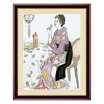 アート 額絵 青い酒 竹久 夢二 本紙サイズ F4(約31x23cm) 額サイズ 42x34cm 三幸