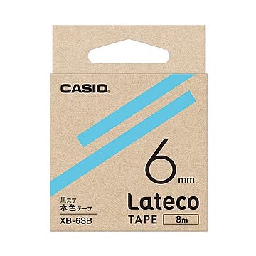 （まとめ）カシオ ラテコ 詰替用テープ6mm×8m 水色/黒文字 XB-6SB 1個【×10セット】