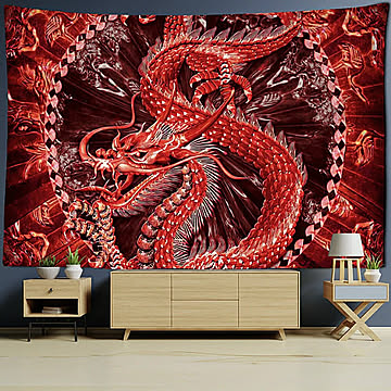 風水タペストリー 紅龍 150×100 壁掛け 玄関飾り 開運祈願 金運祈願