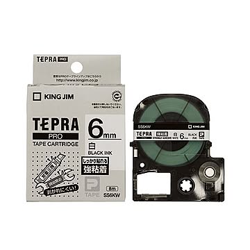 （まとめ） キングジム テプラ PRO テープカートリッジ 強粘着 6mm 白／黒文字 SS6KW 1個 【×5セット】