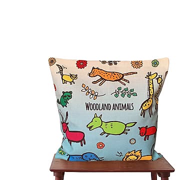 森のクッション Woodland colorful animals ブルーグラデーション 45cm×45cm