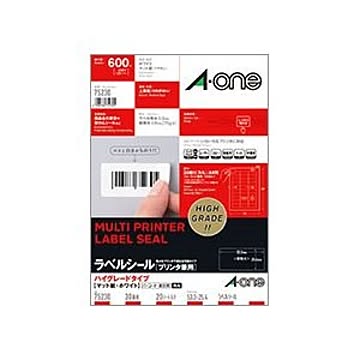 (まとめ) エーワン ラベルシール(プリンター兼用) ハイグレードタイプ マット紙・ホワイト A4 30面 53.3×25.4mm 四辺余白付 角丸 75230 1冊(20シート) 【×5セット】