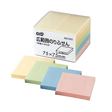 (まとめ) TANOSEE 広範囲のりふせん 75×75mm 4色 1パック（5冊） 【×10セット】
