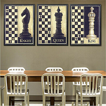 【在庫限り】ポスター 3枚セット ナイト クィーン キング アンティーク チェス 駒 デザイン チェス盤 インテリア おしゃれ 大人 デザイン クラシック