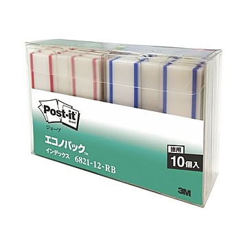 (まとめ) 3M ポストイット ジョーブ エコノパック インデックス（記入用） 44×50mm レッド・ブルー 6821-12-RB 1パック（10個：各色5個）  【×5セット】