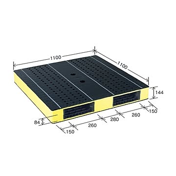 岐阜プラスチック工業 カラープラスチックパレット HB-R2・1111SC ブラック／イエロー 両面使用 1100×1100mm 自動倉庫対応【代引不可】