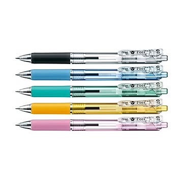 （まとめ） ぺんてる 油性ボールペン ビクーニャフィール 0.7mm 黒 カラー軸 アソート（5色各1本） BXB117-5 1パック 【×10セット】