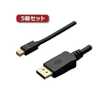 5個セット ミヨシ 4K対応miniDisplayPort-DPケーブル 2m ブラック DPC-4KDP20／BKX5