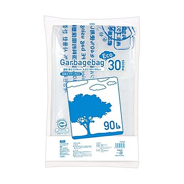 （まとめ）TANOSEE リサイクルポリ袋（エコデザイン）透明 90L 1パック（30枚）【×5セット】