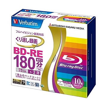 （まとめ） バーベイタム 録画用BD-RE 25GB 2倍速 ワイドプリンターブル 5mmスリムケース VBE130NP10V1 1パック（10枚） 【×3セット】