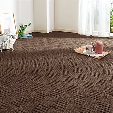 ブラウン ループパイルカーペット 約352×352cm 江戸間8畳 防炎 防ダニ 撥水 撥油 床暖房対応