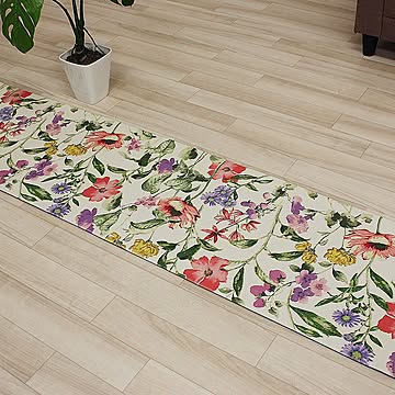 九装 約45×180cm キッチンマット 拭くだけ 撥水 汚れに強い アヴニール 花柄 フルーツ 植物柄 塩化ビニル台所用マット