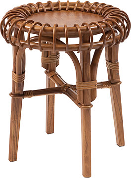 ブラウンのラタン製サイドテーブル φ40×H48