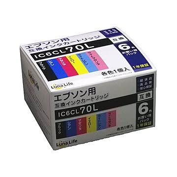 （まとめ）ワールドビジネスサプライ Luna Life エプソン用 互換インクカートリッジ IC6CL70L 6本パック×2セット