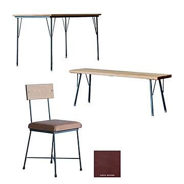 【受注生産】 SIKAKU シカク SK DINING TABLE SET 1200 エスケーダイニング テーブルセット1200 (テーブル×1+ベンチ×1+チェア×2)  天然木 オーク材 本革