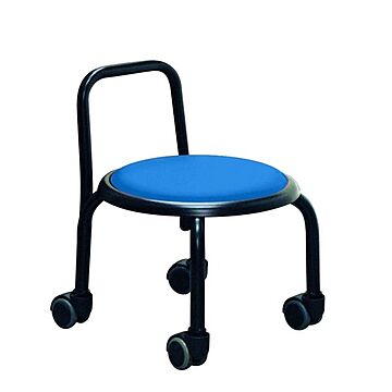ブルー×ブラック スタッキングチェア 丸椅子 3脚セット 幅32cm スチールパイプ背付ローキャスターチェア