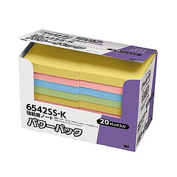 3M ポスト・イット パワーパック強粘着ノート 75×75mm 4色混色 パステルカラー 6542SS-K 1パック（20冊）