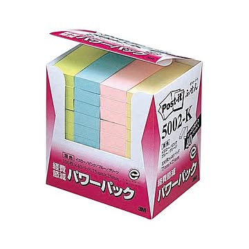 3M ポスト・イット パワーパックふせん 再生紙 75×25mm 4色 5002-K 1パック（40冊）
