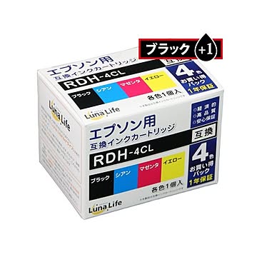 ワールドビジネスサプライ Luna Life エプソン用 RDH-4CL 互換インクカートリッジ ブラック1本おまけ付き5本セット