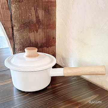 富士ホーロー 片手鍋 ミルクパン コットンプラス 14cm 木柄 目盛り 蓋付き