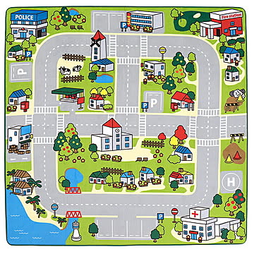 萩原 ニュータウン 洗濯機対応 キッズ向け 道路柄ラグ 約190×190cm