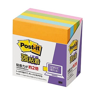 (まとめ) 3M ポストイット 強粘着ノート 75×75mm ネオンカラー5色 654-5SSAN 1パック（5冊）  【×10セット】