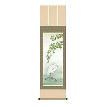 掛け軸 楓に白鷺 長江桂舟 44.5x164cm 三幸
