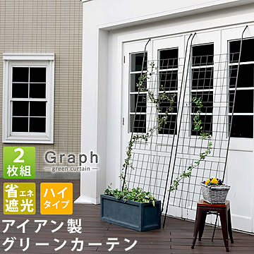アイアン製グリーンカーテン グラフ 2枚組【 フェンス アイアン グリーンカーテン ゴーヤ 薔薇 バラ 朝顔 庭 ベランダ ガーデニング 枠 柵 仕切り 目隠し 境目 アンティーク トレリス