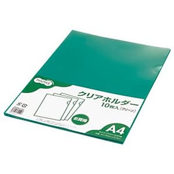 （まとめ） TANOSEE カラークリアホルダー 単色タイプ A4 グリーン 1セット（30枚：10枚×3パック） 【×10セット】