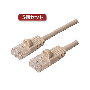 （まとめ）5個セット ミヨシ カテ5eストレートLANケーブル 1m アイボリー TWN-501IVX5【×3セット】
