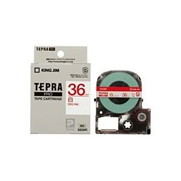 （まとめ）キングジム カラーラベル SS36R 白に赤文字 36mm【×2セット】