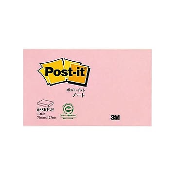 (まとめ) 3M ポスト・イット ノート再生紙スタンダードカラー 75×127mm ピンク 655RP-P 1冊  【×50セット】