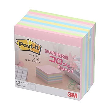 3M ポストイット ノート 再生紙カラーキューブ 75×75mm 混色5色 CPRP-P-33SE 1冊 【×10セット】