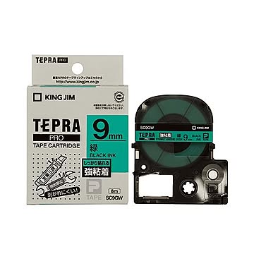 （まとめ） キングジム テプラ PRO テープカートリッジ 強粘着 9mm 緑／黒文字 SC9GW 1個 【×5セット】