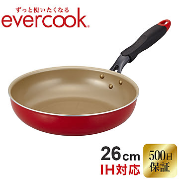 evercook エバークック IH ガス 対応 フライパン 26cm レッド オール熱源対応 500日保証 ふっ素コーティング