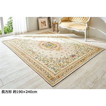 ブーケ柄ゴブラン織カーペット 約230×230cm アイボリー 床暖房対応 すべりにくい加工
