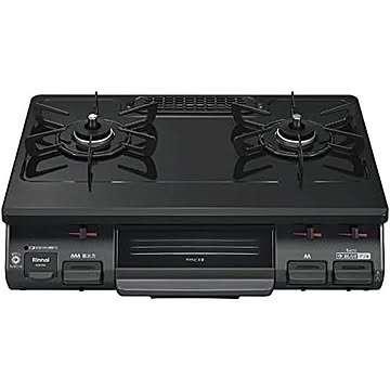 リンナイ ガステーブルコンロ 片面焼き水なしグリル [2口 ／右強火] ブラック RTE597BKR ［約60cm ／都市ガス12・13A ／右強火］