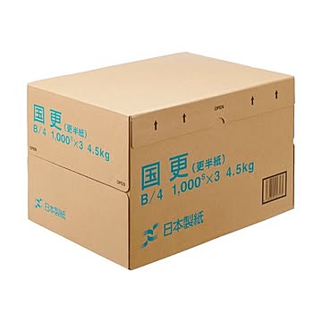 (まとめ) 日本製紙 国更(更紙・わら半紙)B4T目 48.4g/m2 KNZN-B4 1箱(3000枚:1000枚×3冊) 【×5セット】