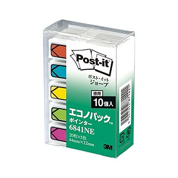 （まとめ） 住友スリーエム ポストイット(R) ジョーブ ポインター エコノパック(TM)製品 6841NE 混色5色 10個入 【×3セット】